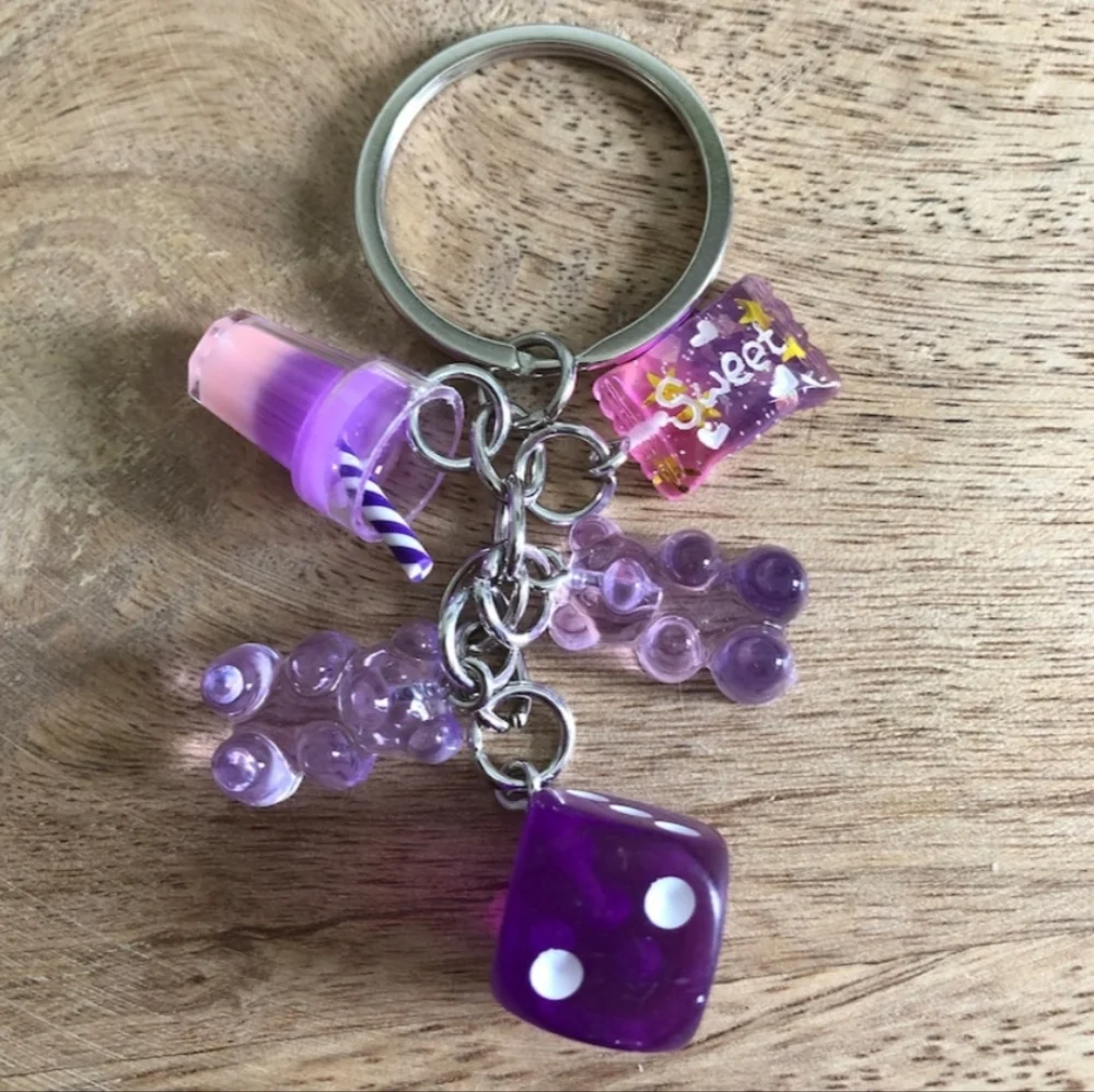 Resin‎ Dice & Mini Bears Drink Cup Candy Keychain Colorful & Playful Bag Charm